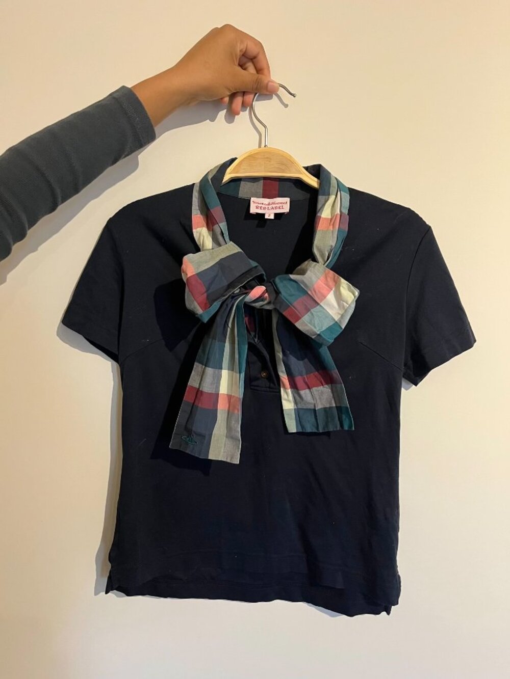 Vivienne Westwood Red Label Black Plaid Bow Trim Top Size 2